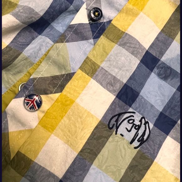 John Lennon Yellow/Blue Button Up Shirt Size Medium - Picture 3 of 6